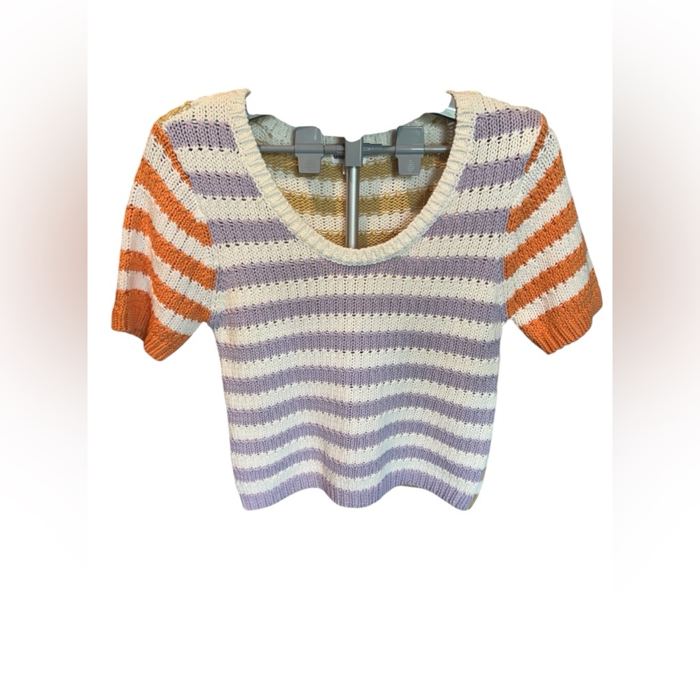 Minnie Rose Chunky Tape Cotton Blend Striped Sweater